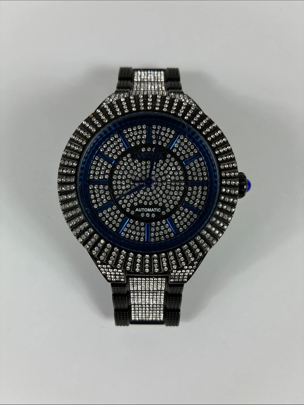 Invicta Black Crystal Watch with Blue Accents